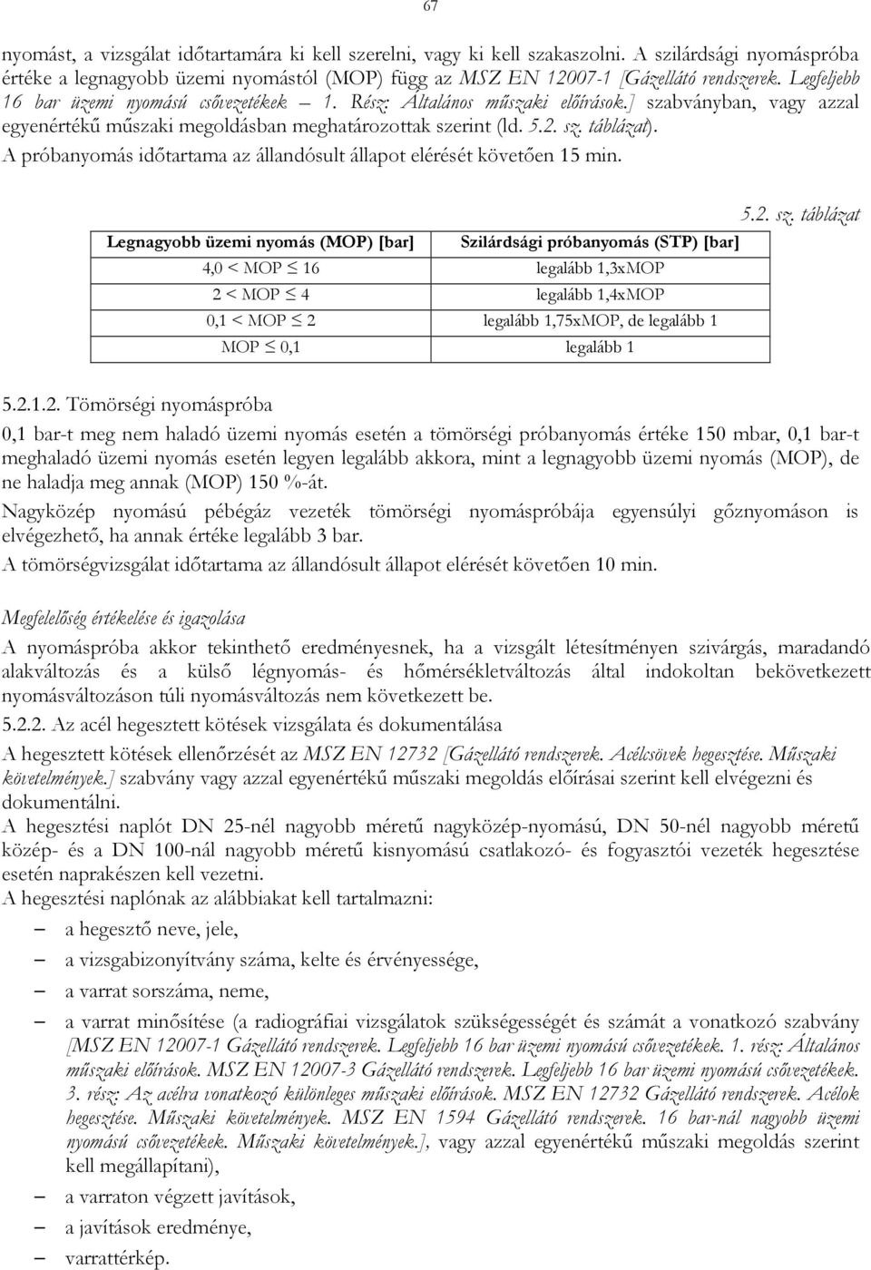 A próbanyomás időtartama az állandósult állapot elérését követően 15 min.