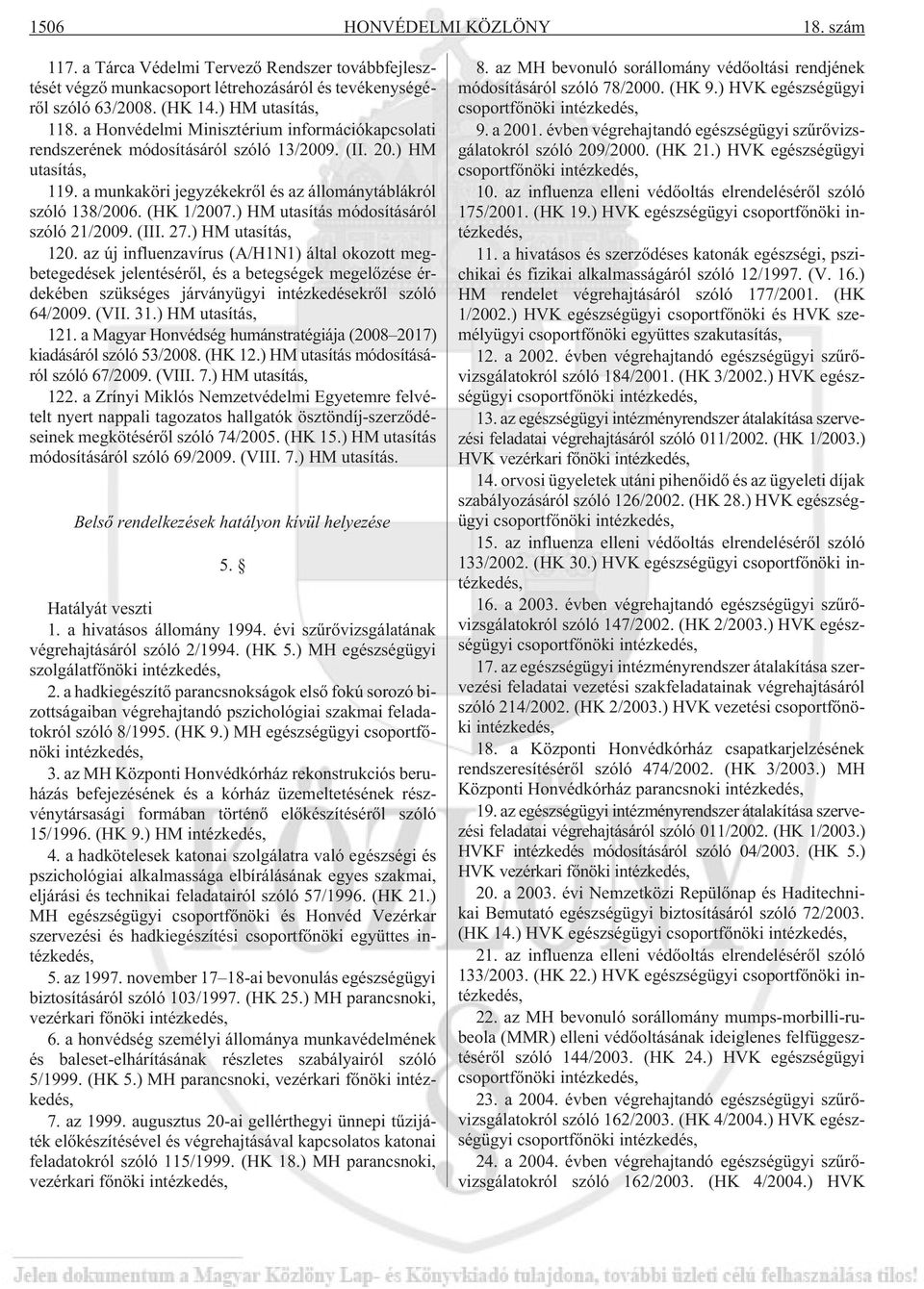 ) HM utasítás módosításáról szóló 21/2009. (III. 27.) HM utasítás, 120.