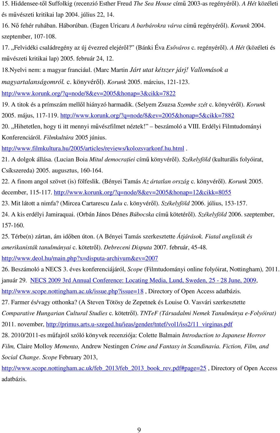 február 24, 12. 18.Nyelvi nem: a magyar franciául. (Marc Martin Járt utat kétszer járj! Vallomások a magyartalanságomról. c. könyvérıl). Korunk 2005. március, 121-123. http://www.korunk.org/?