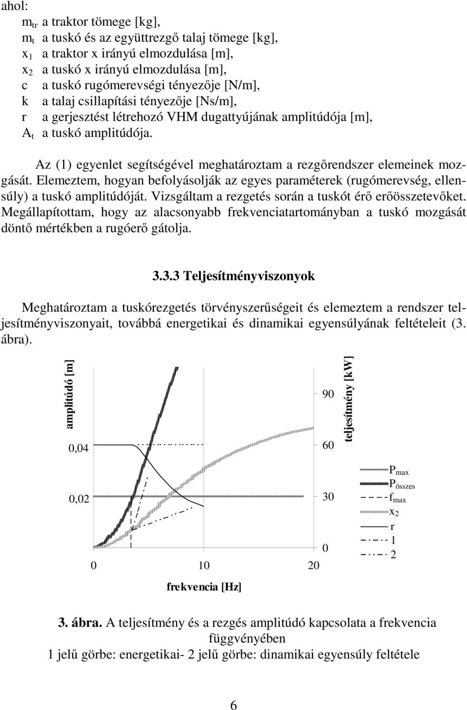 Az (1) egyenlet segítségével meghatároztam a rezgrendszer elemeinek mozgását. Elemeztem, hogyan befolyásolják az egyes paraméterek (rugómerevség, ellensúly) a tuskó amplitúdóját.