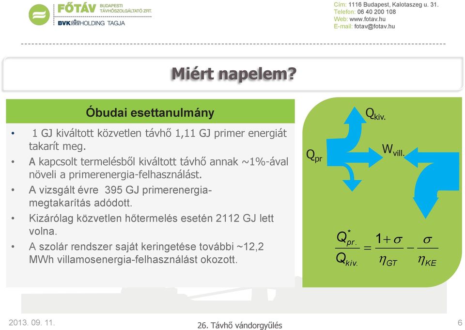 A vizsgált évre 395 GJ primerenergiamegtakarítás adódott.