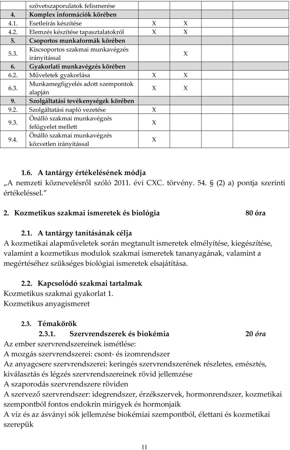 3. Önálló szakmai munkavégzés felügyelet mellett 9.4. Önálló szakmai munkavégzés közvetlen irányítással 1.6. A tantárgy értékelésének módja A nemzeti köznevelésről szóló 2011. évi CC. törvény. 54.