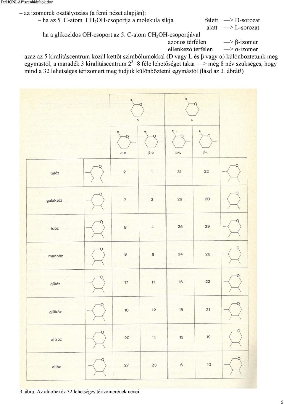 C-atom CH 2 OH-csoportjával azonos térfélen > β-izomer ellenkező térfélen > α-izomer azaz az 5 kiralitáscentrum közül kettőt szimbólumokkal (D vagy