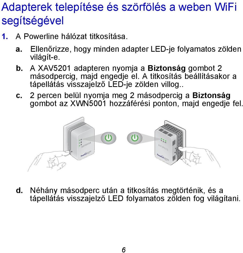 A titkosítás beállításakor a tápellátás visszajelző LED-je zölden villog.. c.