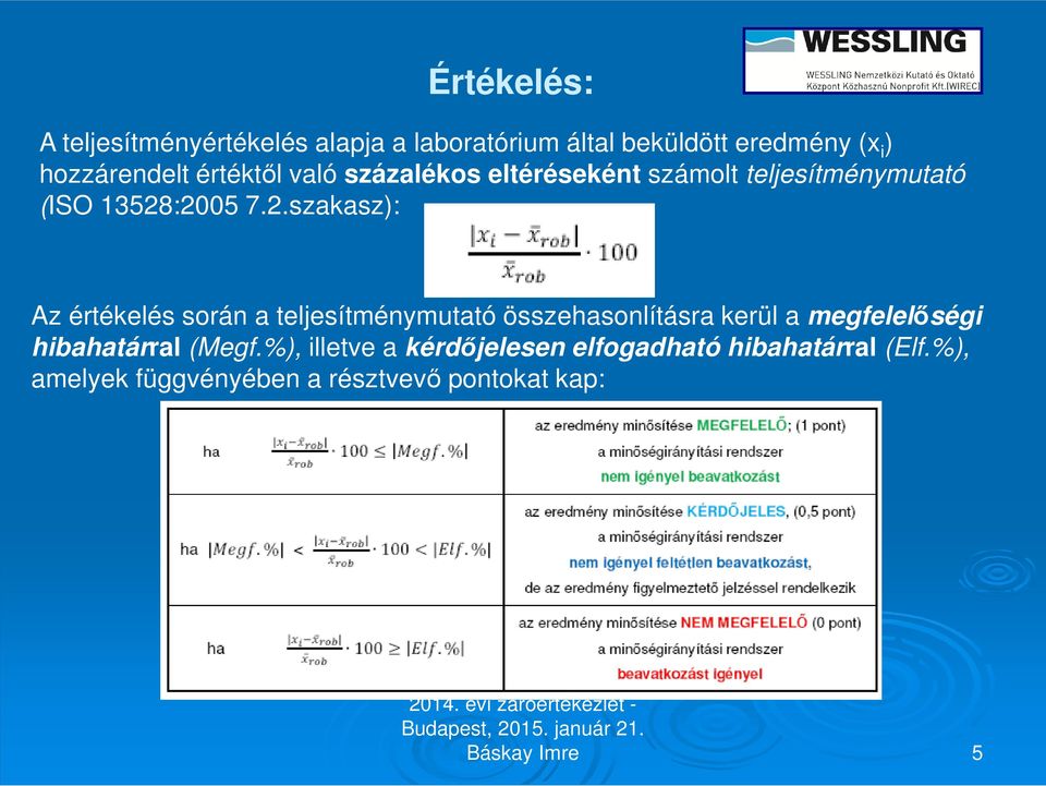 :2005 7.2.szakasz): Az értékelés során a teljesítménymutató összehasonlításra kerül a megfelelőségi