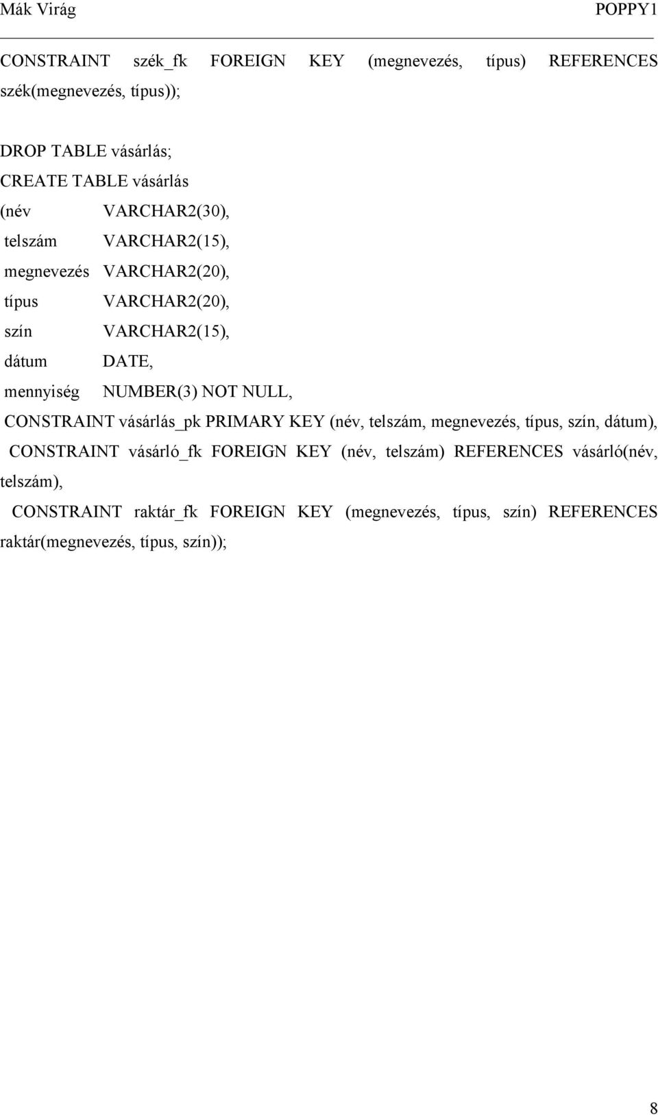 NULL, CONSTRAINT vásárlás_pk PRIMARY KEY (név, telszám, megnevezés, típus, szín, dátum), CONSTRAINT vásárló_fk FOREIGN KEY (név, telszám)