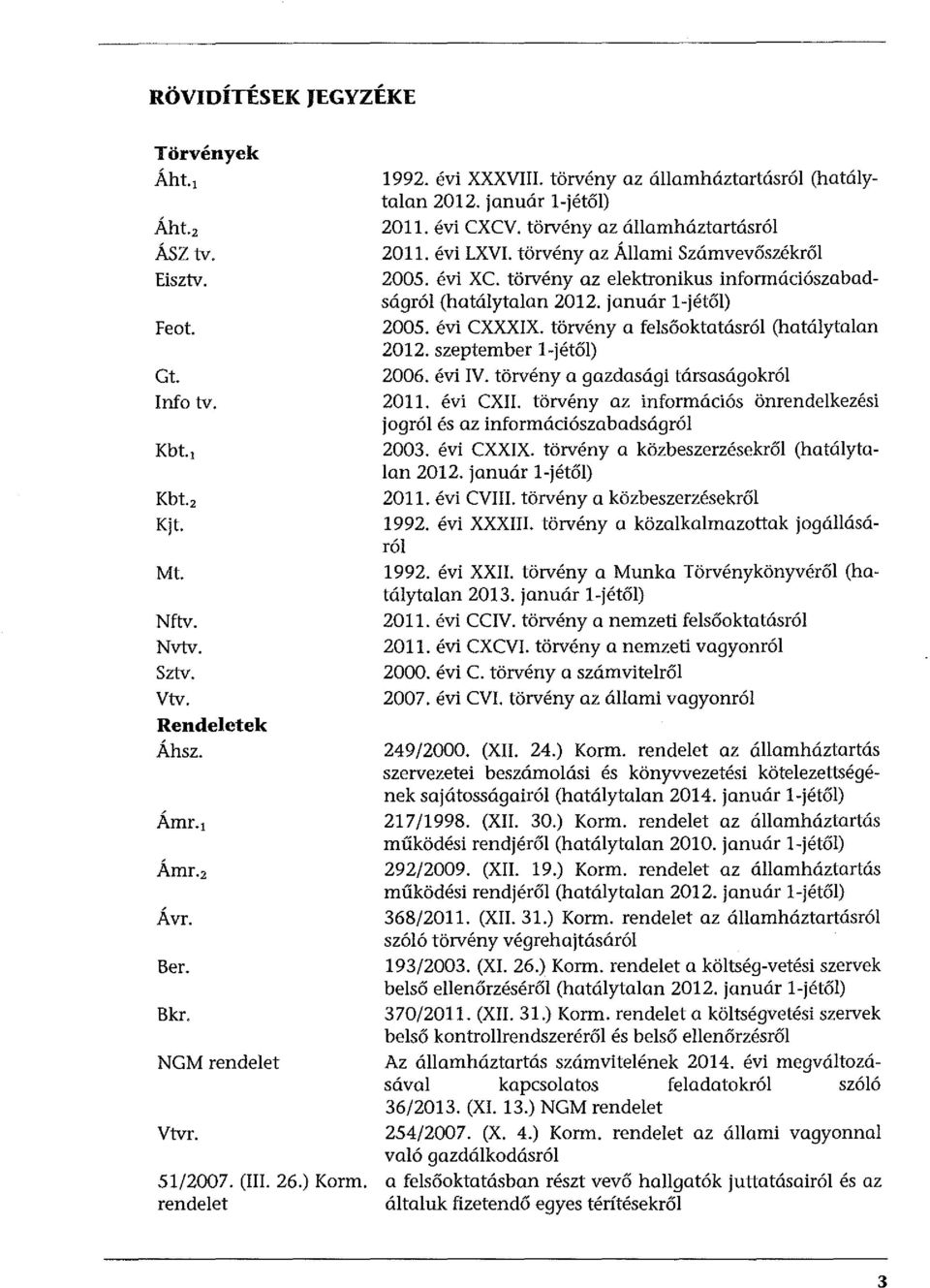 törvény az Állami Számvevőszékről 2005. évi XC. törvény az elektronikus információszabadságról (hatálytalan 2012. január l-jétől) 2005. évi CXXXIX. törvény a felsőoktatásról (hatálytalan 2012.