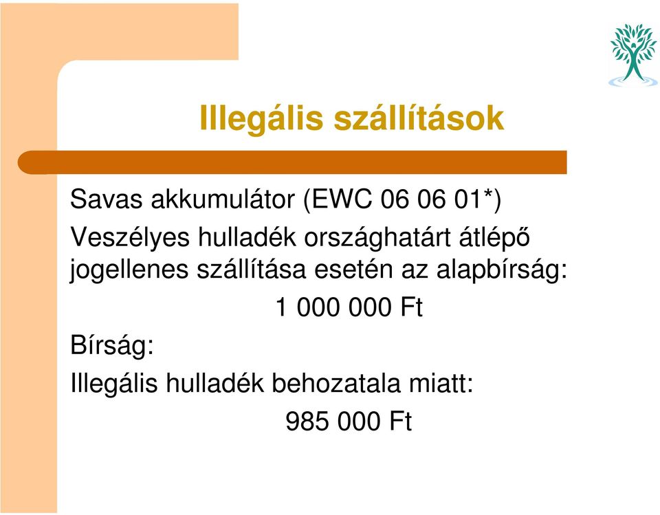 jogellenes szállítása esetén az alapbírság: Bírság: