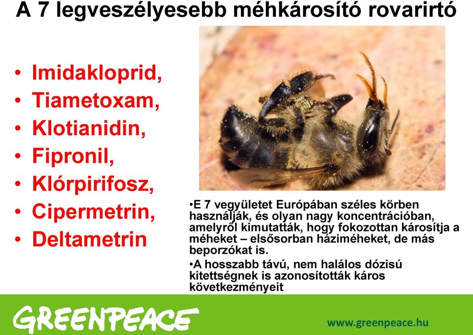 nagy koncentrációban, amelyről kimutatták, hogy fokozottan károsítja a méheket elsősorban