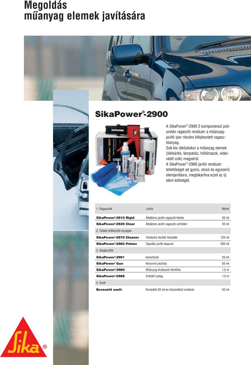 A SikaPower -2900 javító rendszer lehetôséget ad gyors, olcsó és egyszerû elemjavításra, megtakarítva ezzel az új elem költségét. 1.