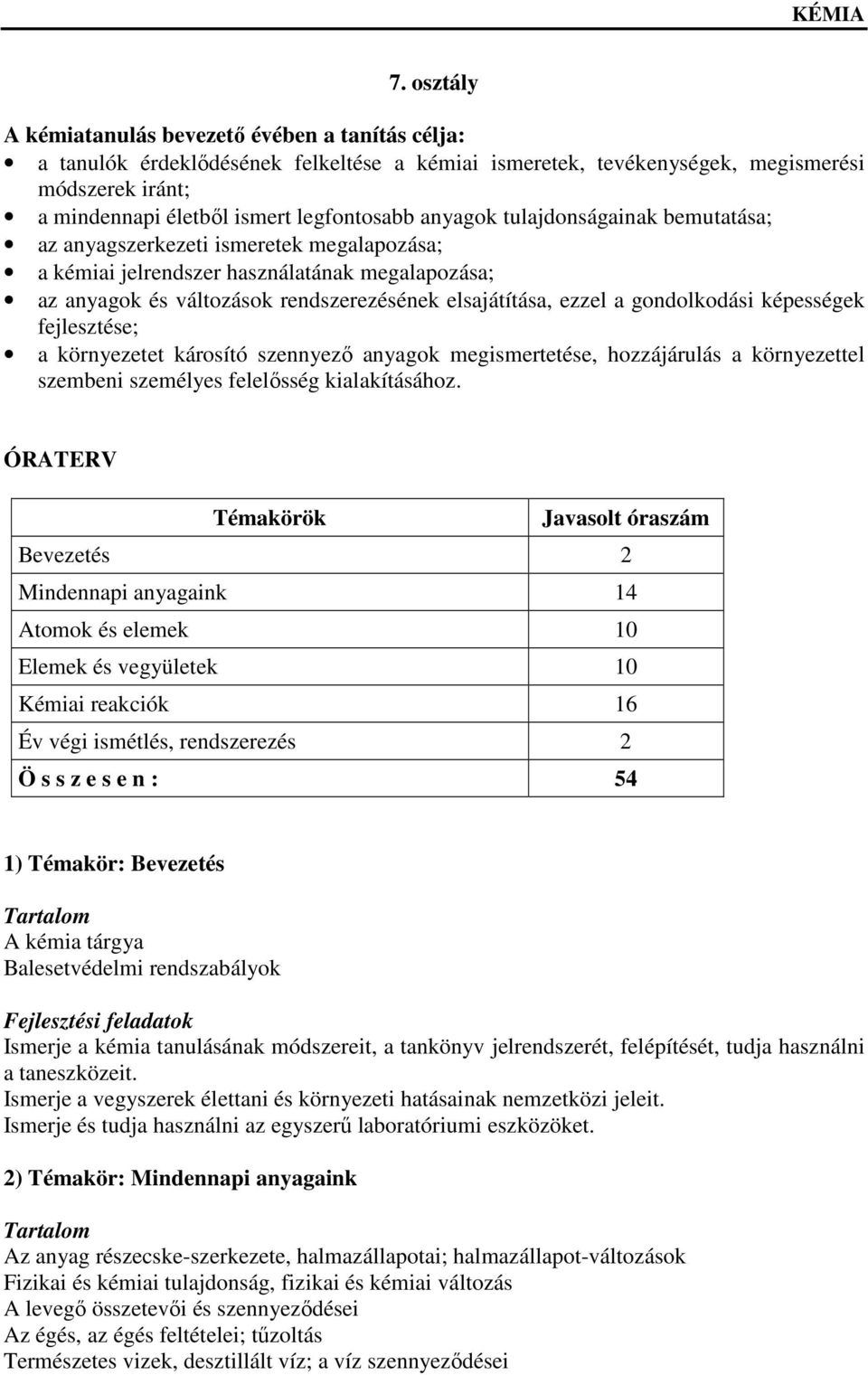 gondolkodási képességek fejlesztése; a környezetet károsító szennyező anyagok megismertetése, hozzájárulás a környezettel szembeni személyes felelősség kialakításához.