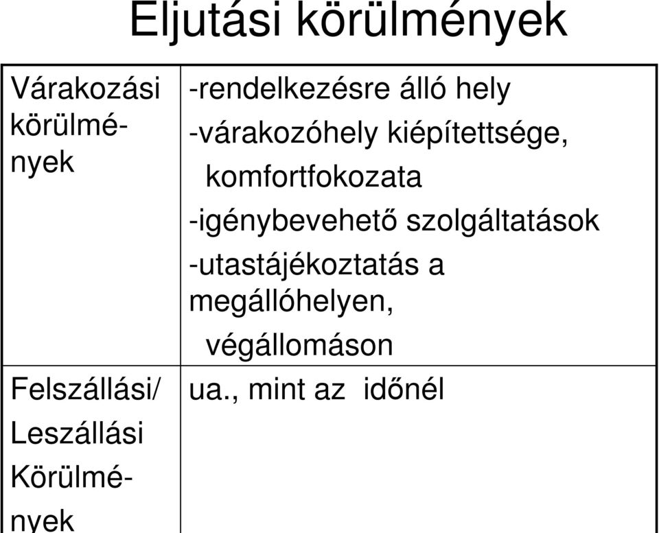 kiépítettsége, komfortfokozata -igénybevehető szolgáltatások