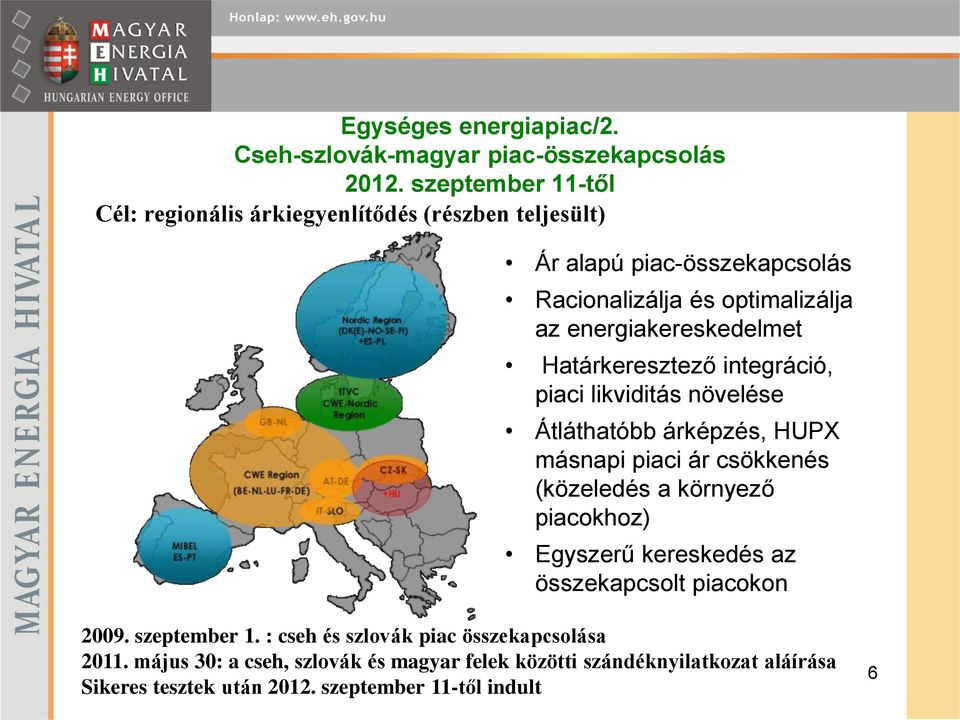 energiakereskedelmet Határkeresztező integráció, piaci likviditás növelése Átláthatóbb árképzés, HUPX másnapi piaci ár csökkenés (közeledés a környező