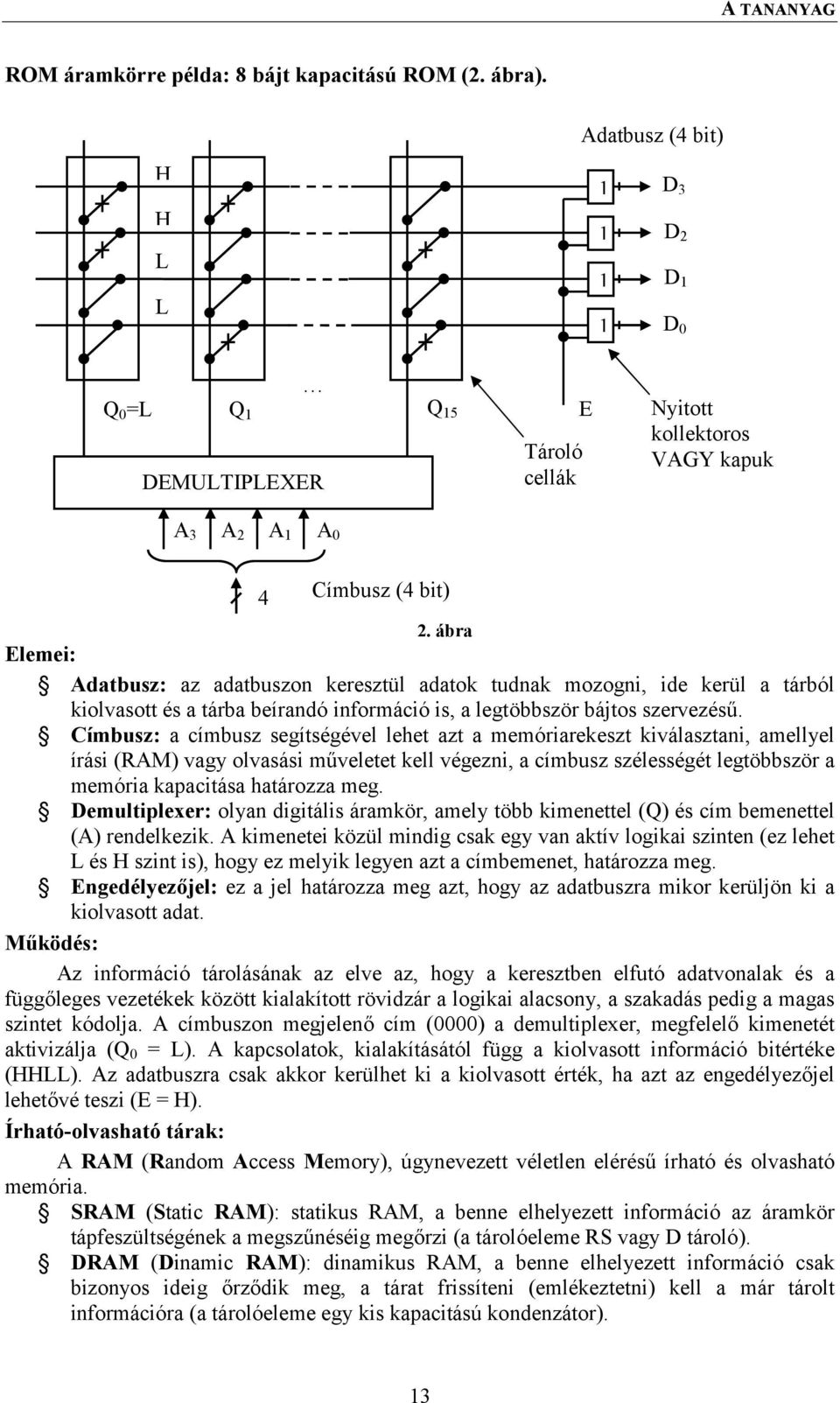 ábra Elemei: Adatbusz: az adatbuszon keresztül adatok tudnak mozogni, ide kerül a tárból kiolvasott és a tárba beírandó információ is, a legtöbbször bájtos szervezésű.