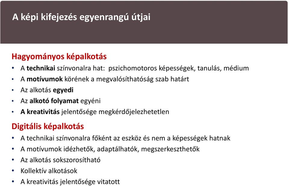 jelentősége megkérdőjelezhetetlen Digitális képalkotás A technikai színvonalra főként az eszköz és nem a képességek hatnak A