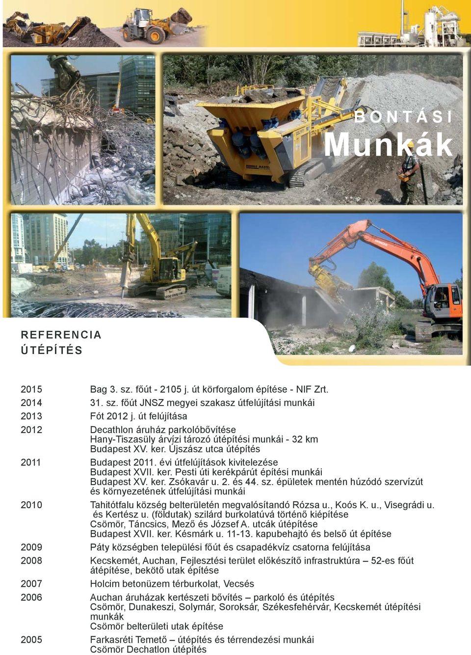 évi útfelújítások kivitelezése Budapest XVII. ker. Pesti úti kerékpárút építési munkái Budapest XV. ker. Zsókavár u. 2. és 44. sz.