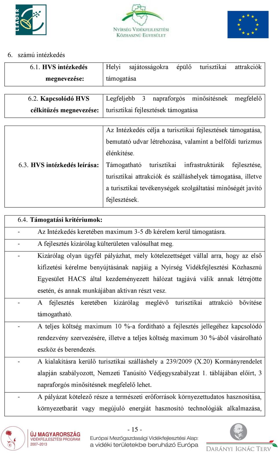 napraforgós minősítésnek megfelelő turisztikai fejlesztések támogatása 6.3.