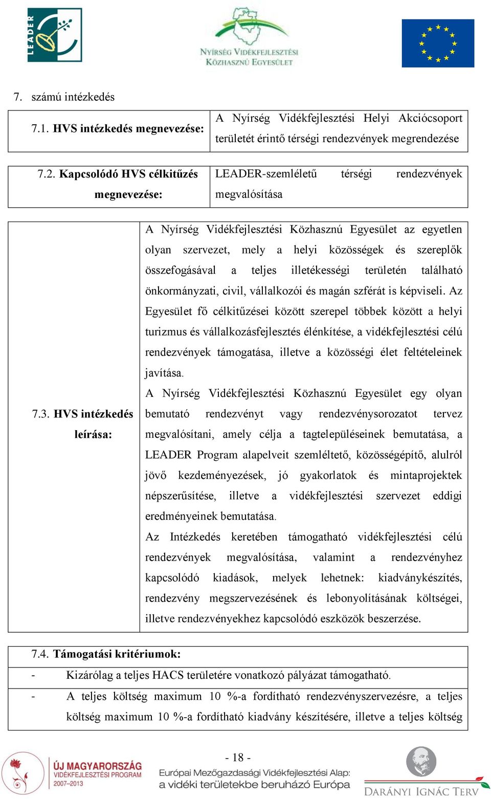 HVS intézkedés leírása: A Nyírség Vidékfejlesztési Közhasznú Egyesület az egyetlen olyan szervezet, mely a helyi közösségek és szereplők összefogásával a teljes illetékességi területén található