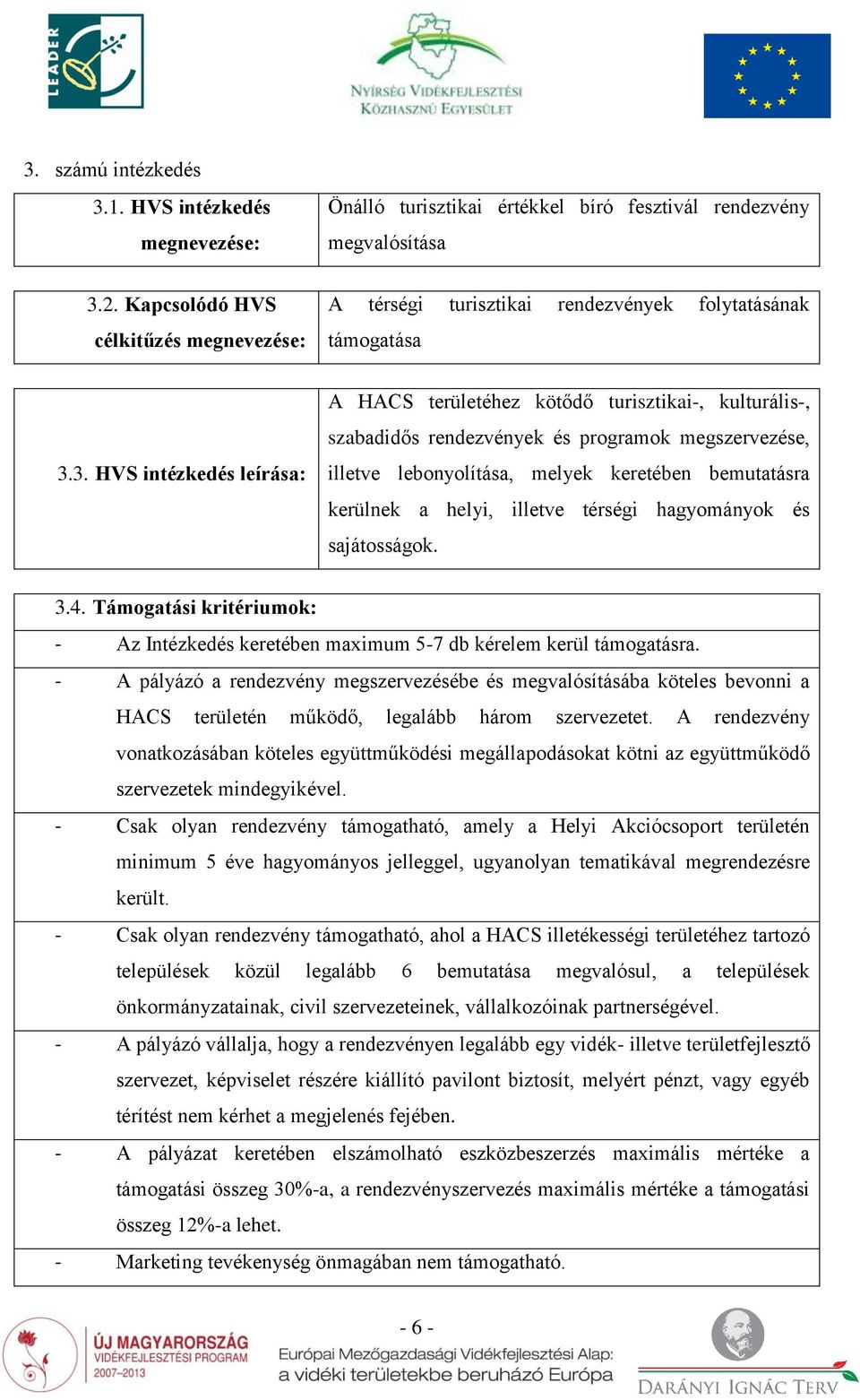 3. HVS intézkedés leírása: A HACS területéhez kötődő turisztikai-, kulturális-, szabadidős rendezvények és programok megszervezése, illetve lebonyolítása, melyek keretében bemutatásra kerülnek a