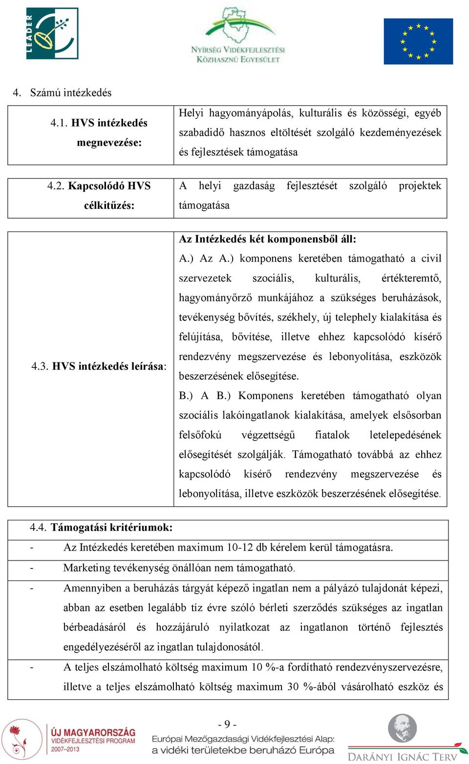 ) komponens keretében támogatható a civil szervezetek szociális, kulturális, értékteremtő, hagyományőrző munkájához a szükséges beruházások, tevékenység bővítés, székhely, új telephely kialakítása és