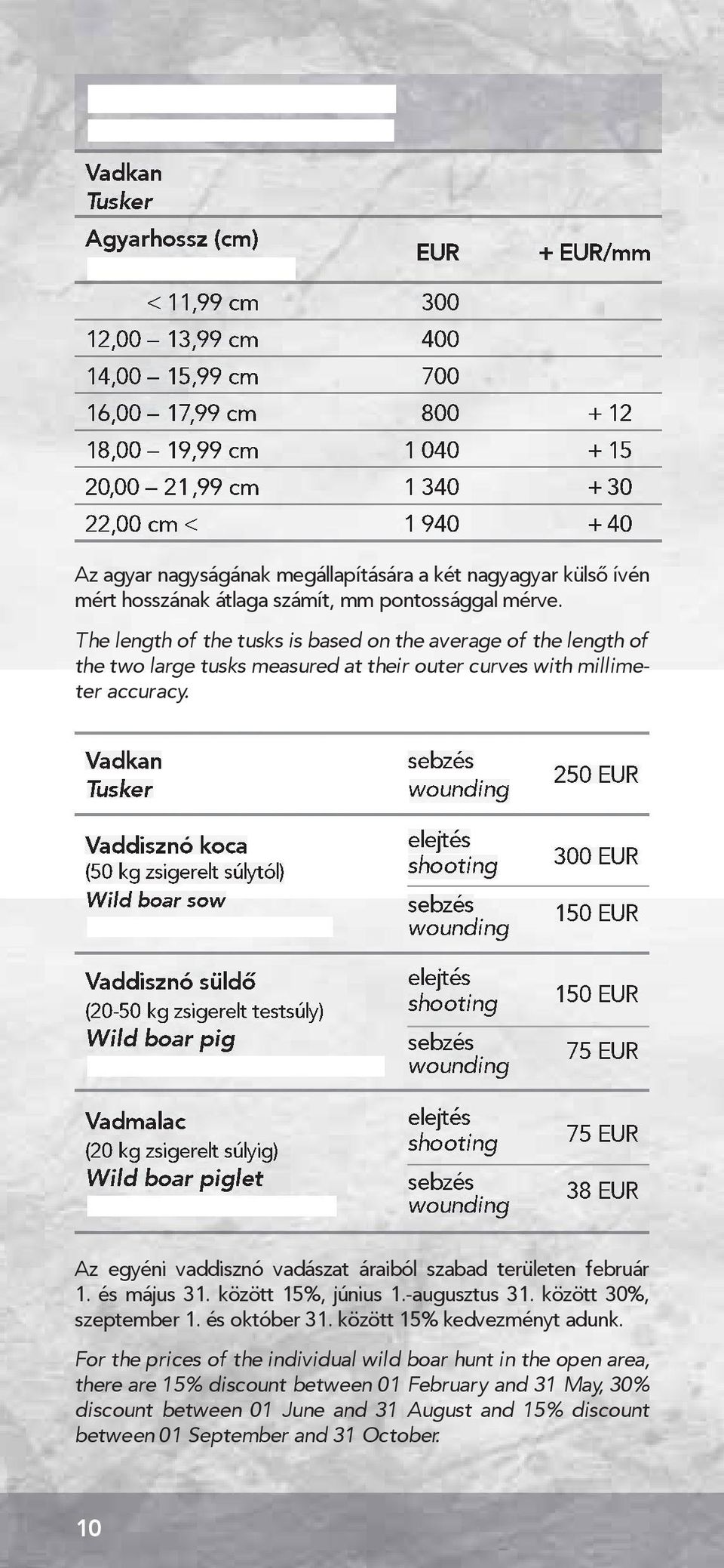 The length of the tusks is based on the average of the length of the two large tusks measured at their outer curves with millimeter accuracy.