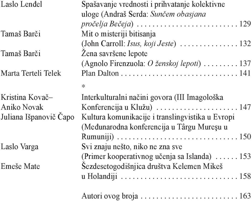 ..137 Marta Terteli Telek Plan Dalton...141 * Kristina Kovač Interkulturalni načini govora (III Imagološka Aniko Novak Konferencija u Klužu).