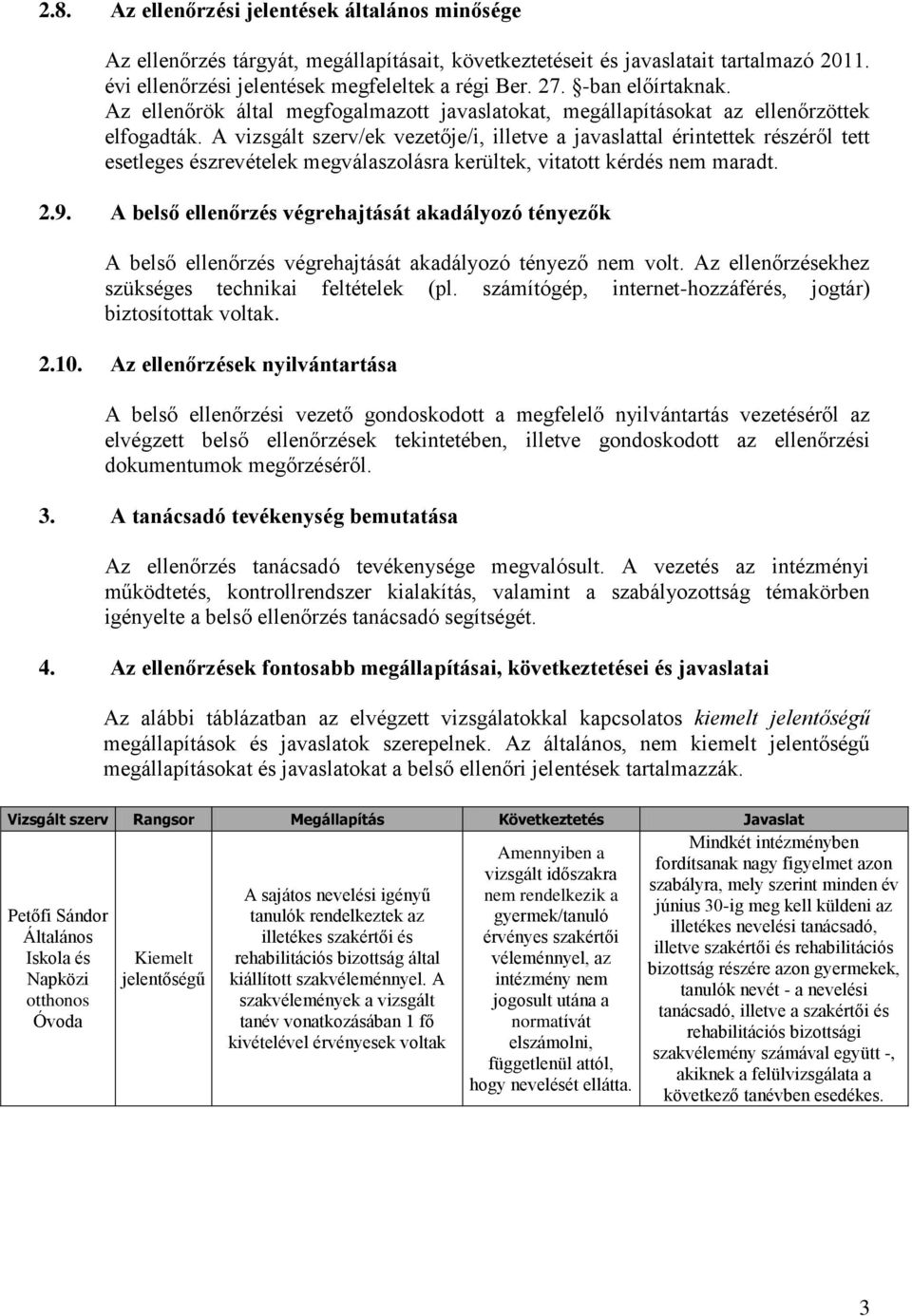 A vizsgált szerv/ek vezetője/i, illetve a javaslattal érintettek részéről tett esetleges észrevételek megválaszolásra kerültek, vitatott kérdés nem maradt. 2.9.