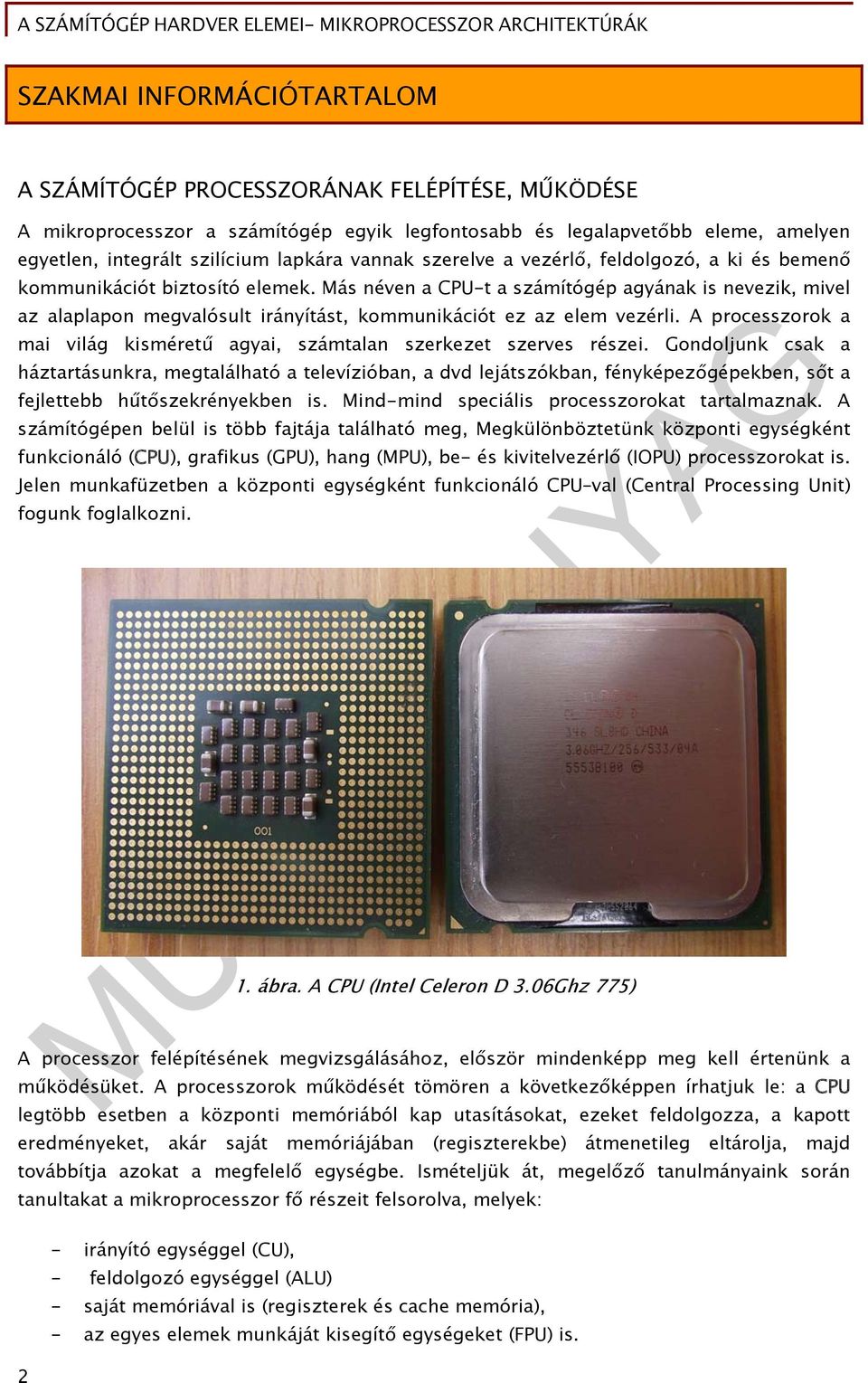 Más néven a CPU-t a számítógép agyának is nevezik, mivel az alaplapon megvalósult irányítást, kommunikációt ez az elem vezérli.