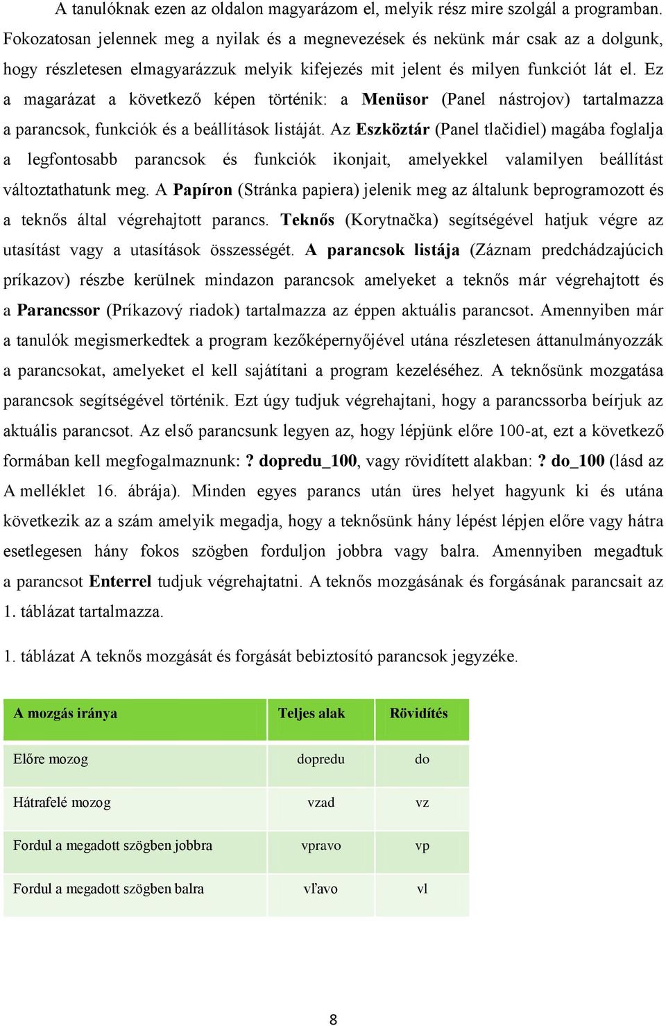 Ez a magarázat a következő képen történik: a Menüsor (Panel nástrojov) tartalmazza a parancsok, funkciók és a beállítások listáját.