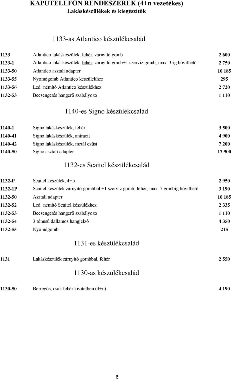 3-ig bővíthető 2 750 1133-50 Atlantico asztali adapter 10 185 1133-55 Nyomógomb Atlantico készülékhez 295 1133-56 Led+némító Atlantico készülékhez 2 720 1132-53 Becsengetés hangerő szabályozó 1 110