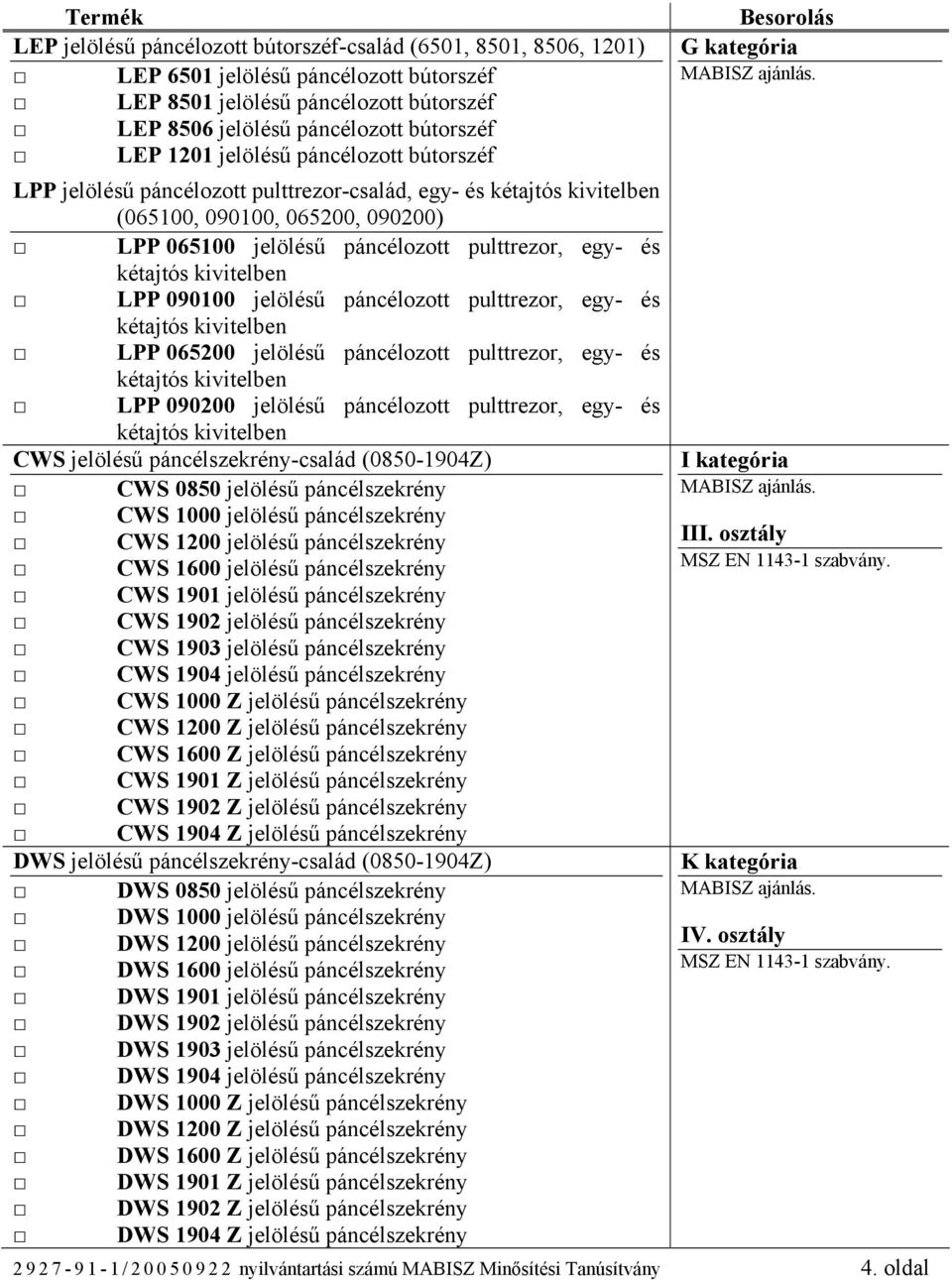 páncélozott pulttrezor, egy- és LPP 065200 jelölésű páncélozott pulttrezor, egy- és LPP 090200 jelölésű páncélozott pulttrezor, egy- és CWS jelölésű páncélszekrény-család (0850-1904Z) CWS 0850