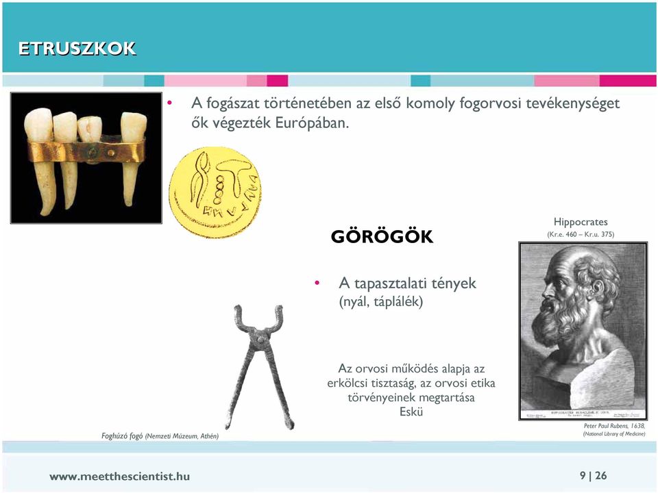 375) A tapasztalati tények (nyál, táplálék) Foghúzó fogó (Nemzeti Múzeum, Athén) Az orvosi