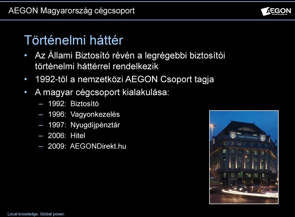 nemzetközi AEGON Csoport tagja A magyar cégcsoport kialakulása: 1992: