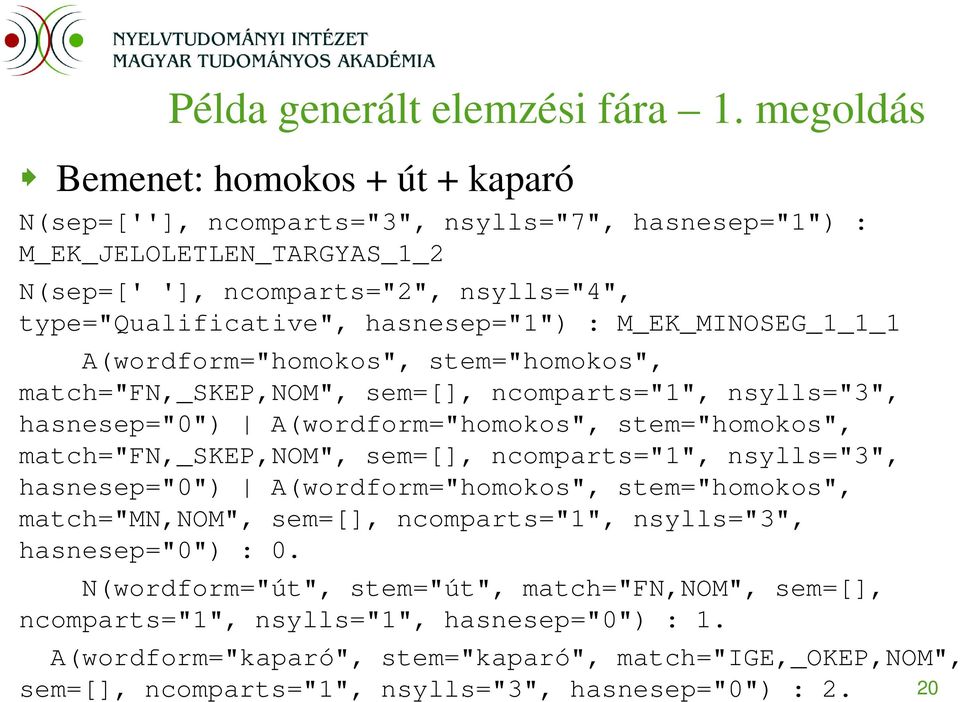 hasnesep="1") : M_EK_MINOSEG_1_1_1 A(wordform="homokos", stem="homokos", match="fn,_skep,nom", sem=[], ncomparts="1", nsylls="3", hasnesep="0") A(wordform="homokos", stem="homokos",