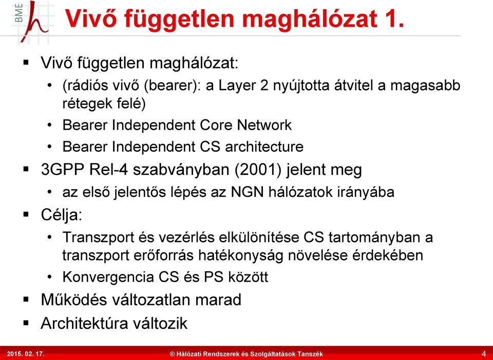 Independent Core Network Bearer Independent CS architecture 3GPP Rel-4 szabványban (2001) jelent meg az első jelentős