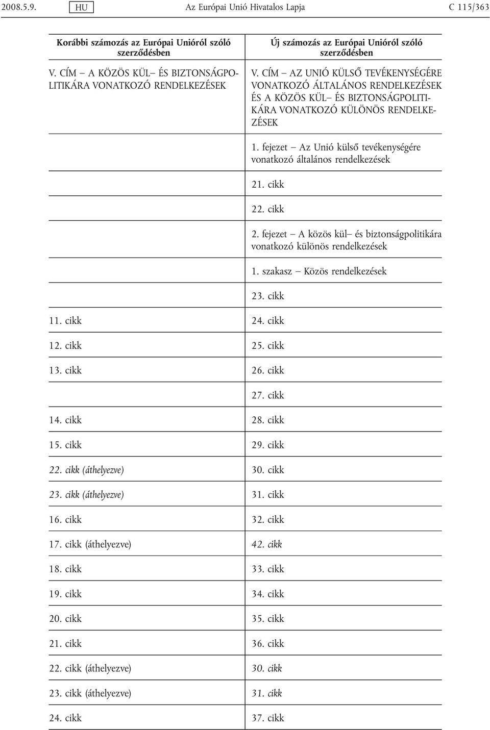 CÍM AZ UNIÓ KÜLSŐ TEVÉKENYSÉGÉRE VONATKOZÓ ÁLTALÁNOS RENDELKEZÉSEK ÉS A KÖZÖS KÜL ÉS BIZTONSÁGPOLITI- KÁRA VONATKOZÓ KÜLÖNÖS RENDELKE- ZÉSEK 1.