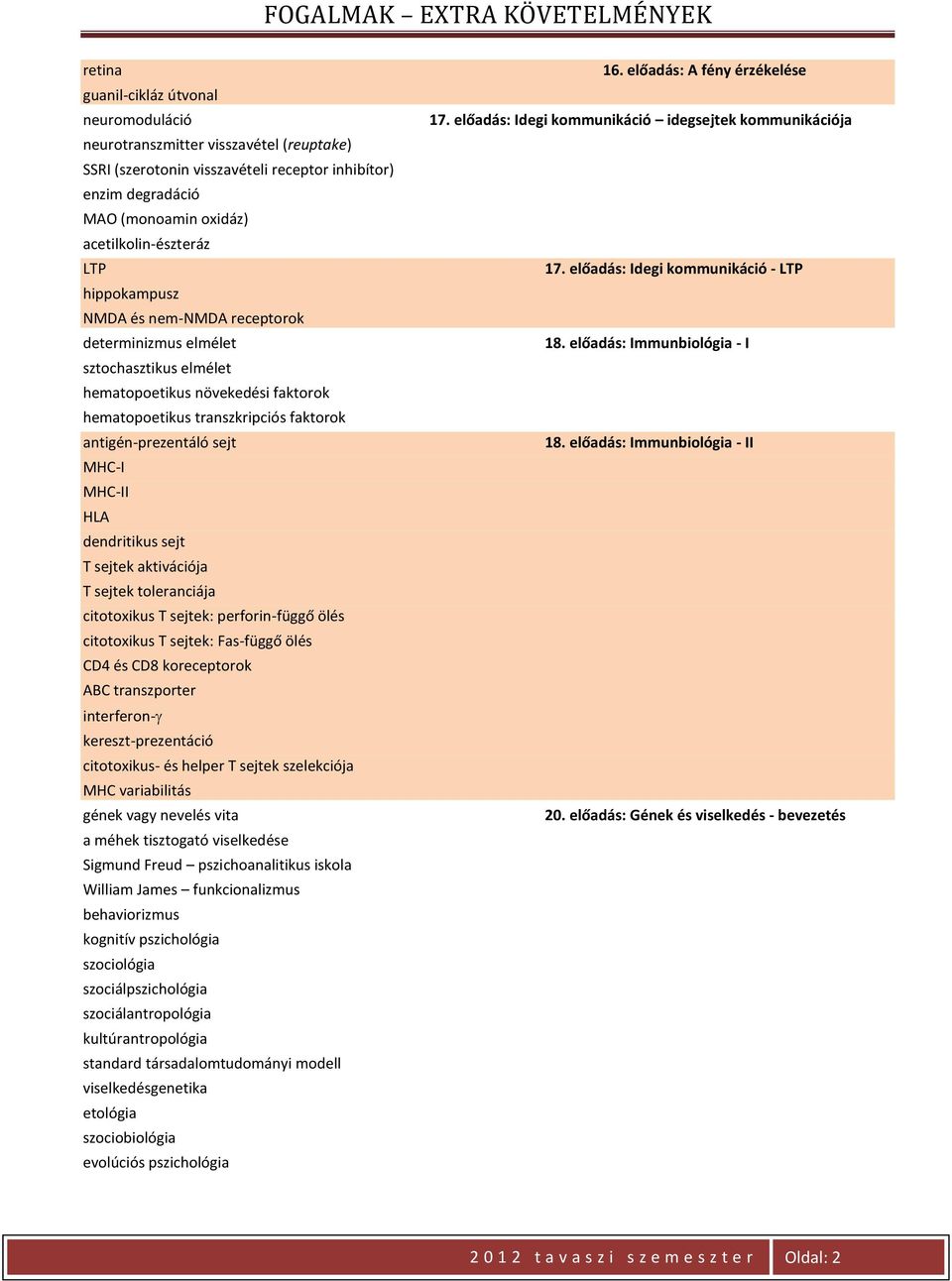 HLA dendritikus sejt T sejtek aktivációja T sejtek toleranciája citotoxikus T sejtek: perforin-függő ölés citotoxikus T sejtek: Fas-függő ölés CD4 és CD8 koreceptorok ABC transzporter interferon-
