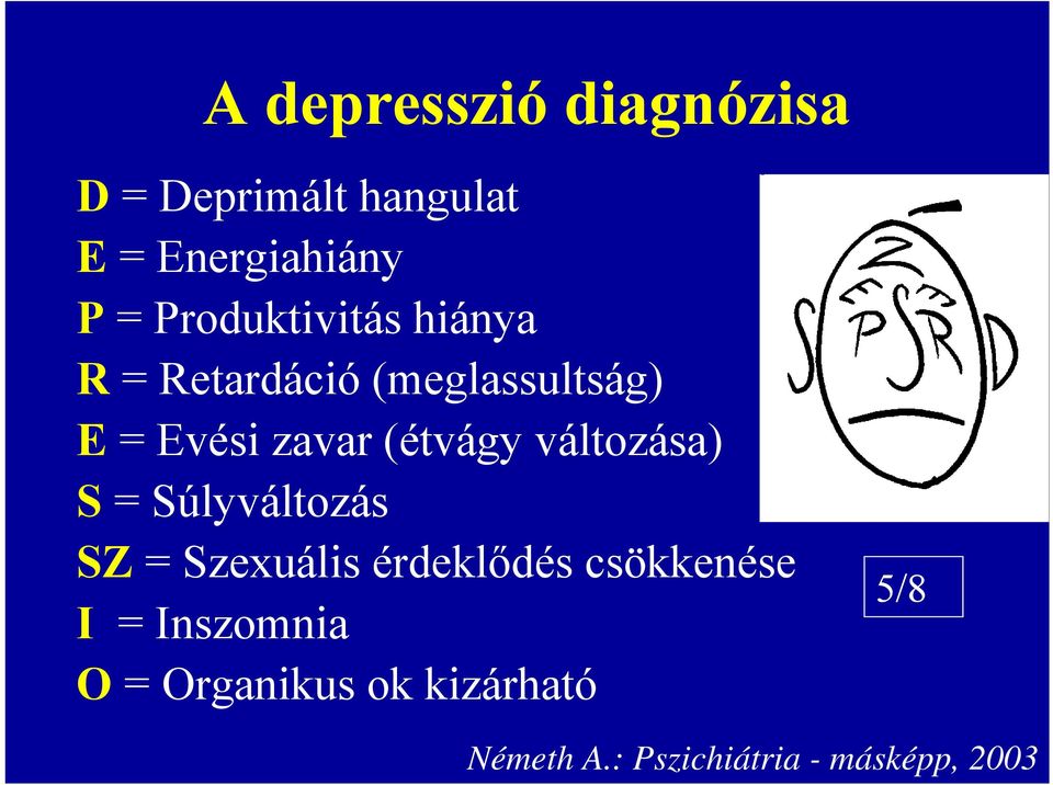 (étvágy változása) S = Súlyváltozás SZ = Szexuális érdeklődés csökkenése