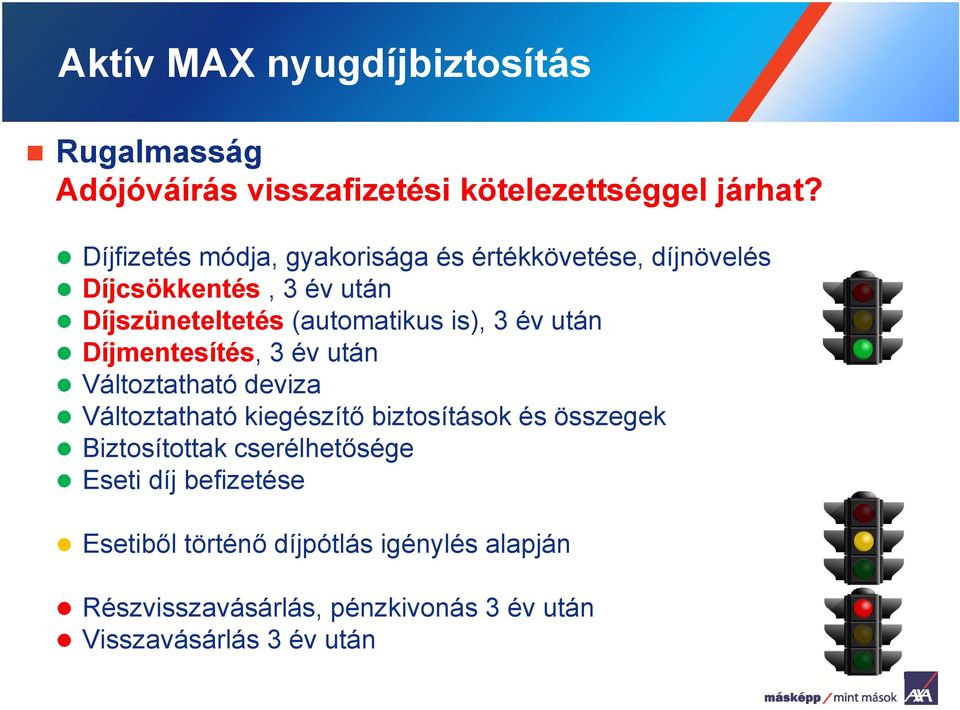 3 év után Díjmentesítés, 3 év után Változtatható deviza Változtatható kiegészít biztosítások és összegek Biztosítottak