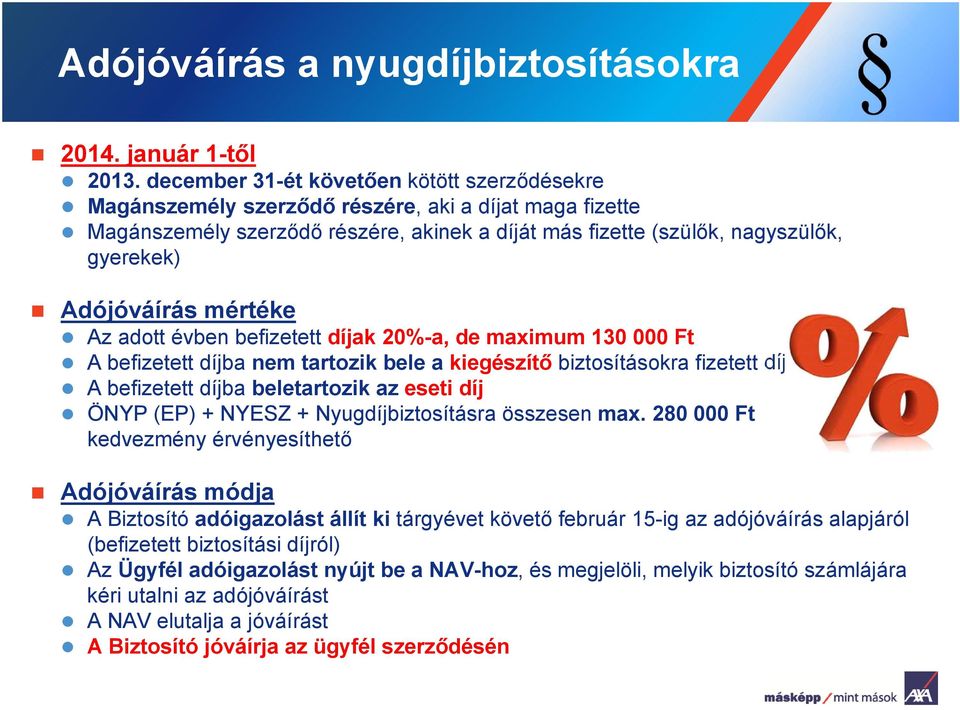 mértéke Az adott évben befizetett díjak 20%-a, de maximum 130 000 Ft A befizetett díjba nem tartozik bele a kiegészít biztosításokra fizetett díj A befizetett díjba beletartozik az eseti díj ÖNYP