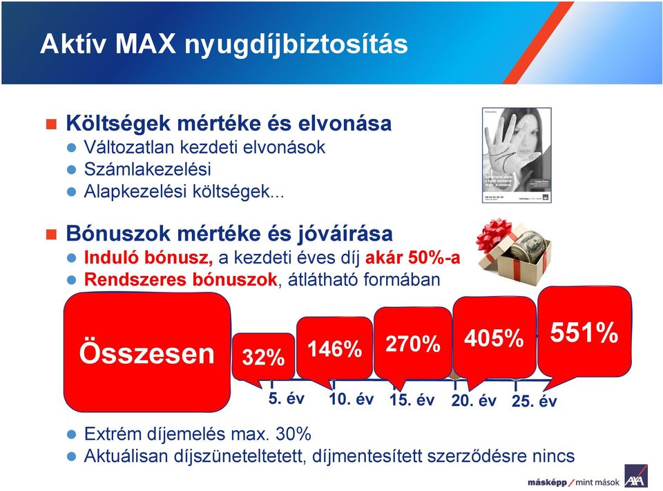 .. Bónuszok mértéke és jóváírása Induló bónusz, a kezdeti éves díj akár 50%-a Rendszeres bónuszok, átlátható formában 5.