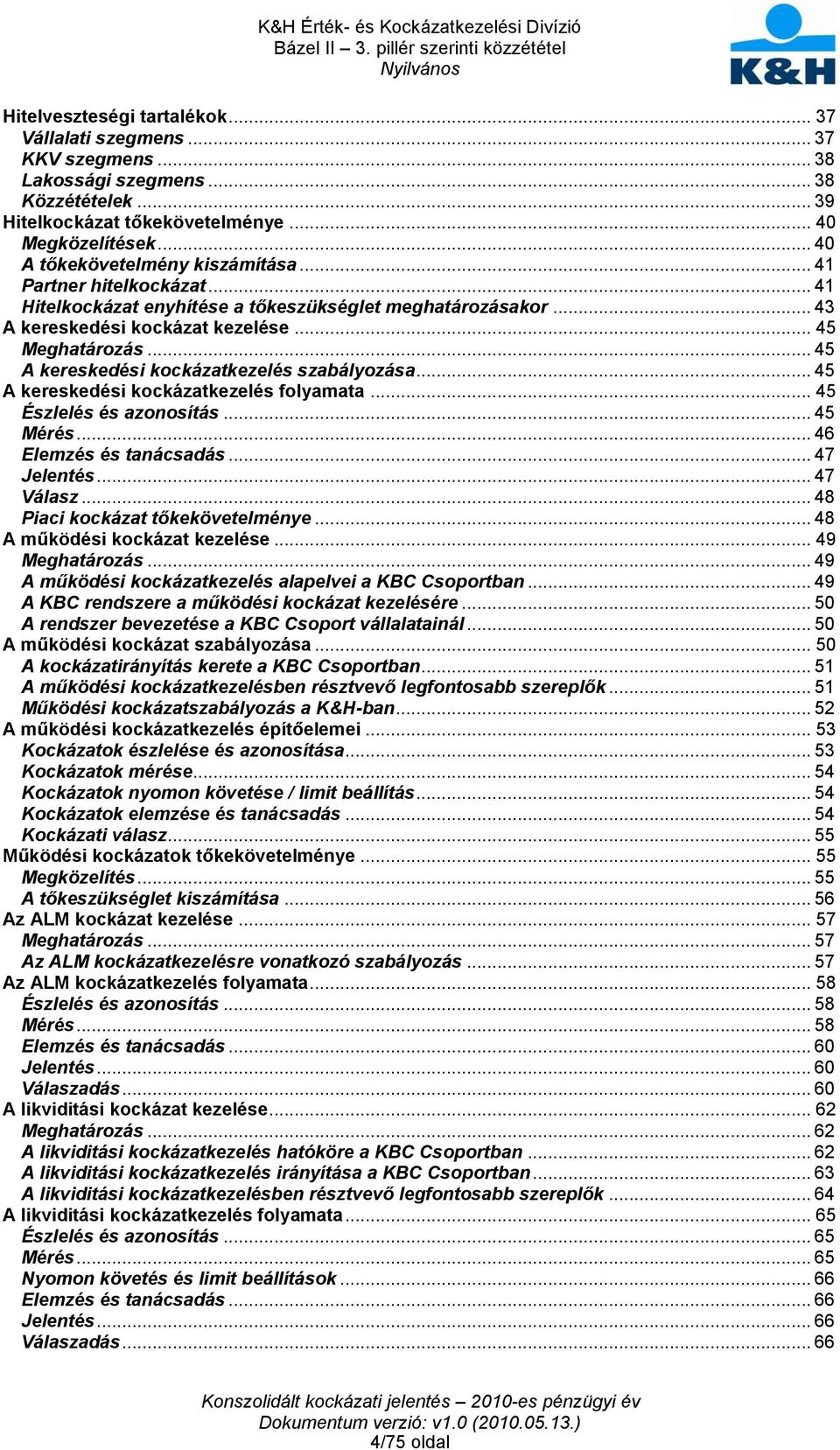 .. 45 A kereskedési kockázatkezelés szabályozása... 45 A kereskedési kockázatkezelés folyamata... 45 Észlelés és azonosítás... 45 Mérés... 46 Elemzés és tanácsadás... 47 Jelentés... 47 Válasz.