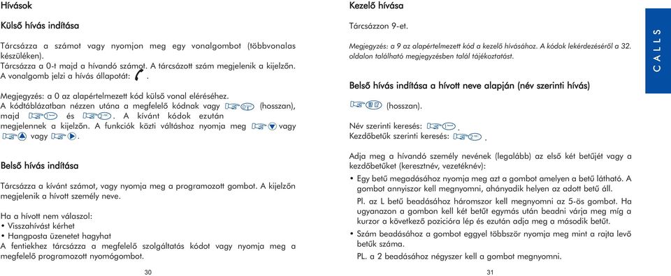 A kívánt kódok ezután ABC megjelennek a kijelzõn. A funkciók közti váltáshoz nyomja meg vagy. C 0 OQZ (hosszan), vagy Tárcsázzon 9-et. Megjegyzés: a 9 az alapértelmezett kód a kezelõ hívásához.