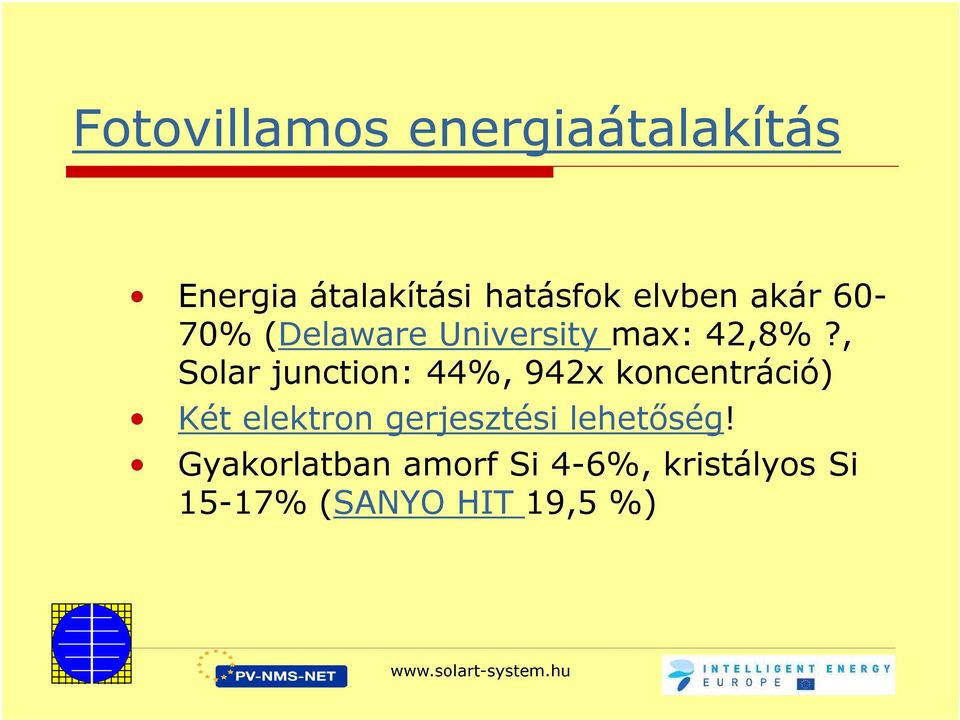 , Solar junction: 44%, 942x koncentráció) Két elektron