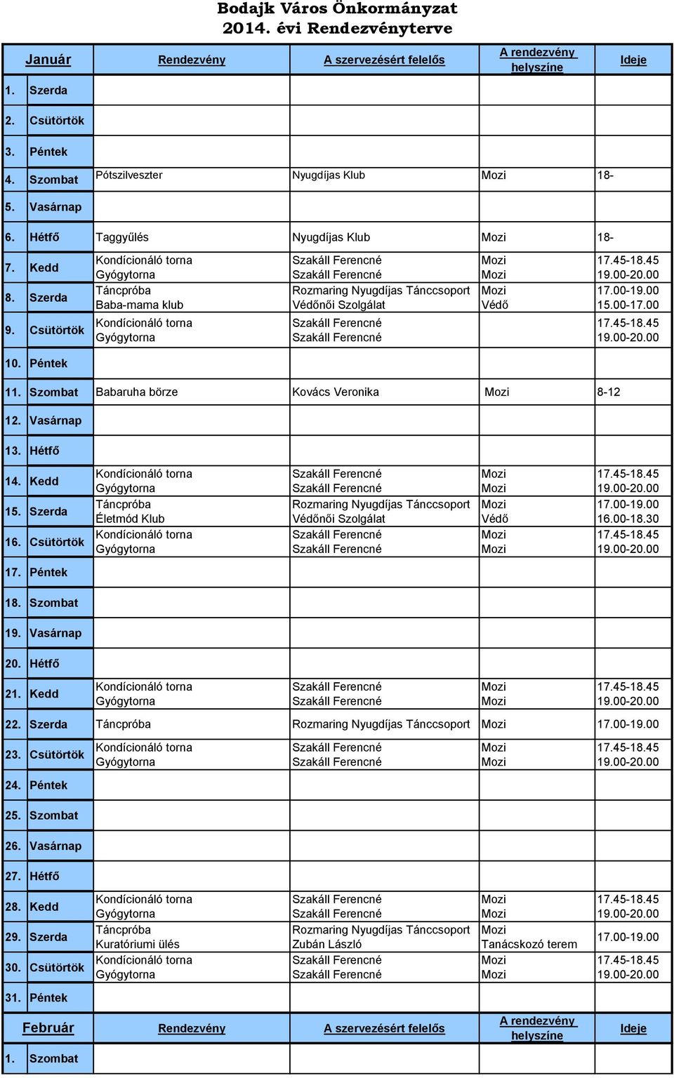 Vasárnap 13. Hétfő 14. Kedd 15. Szerda 16. Csütörtök női Szolgálat 17. Péntek 18. Szombat 19. Vasárnap 20. Hétfő 21. Kedd 22. Szerda 23.