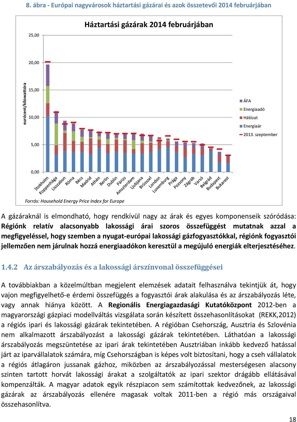 szeptember 0,00 Forrás: Household Energy Price Index for Europe A gázáraknál is elmondható, hogy rendkívül nagy az árak és egyes komponenseik szóródása: Régiónk relatív alacsonyabb lakossági árai