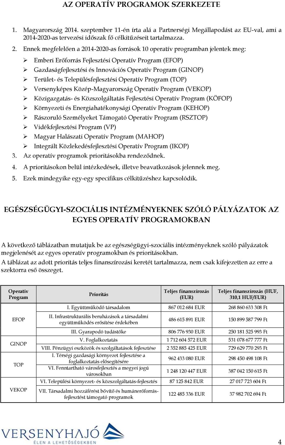 14-2020-as tervezési időszak fő célkitűzéseit tartalmazza. 2.