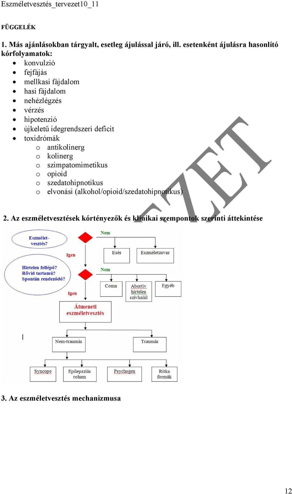 hipotenzió újkeletű idegrendszeri deficit toxidrómák o antikolinerg o kolinerg o szimpatomimetikus o opioid o