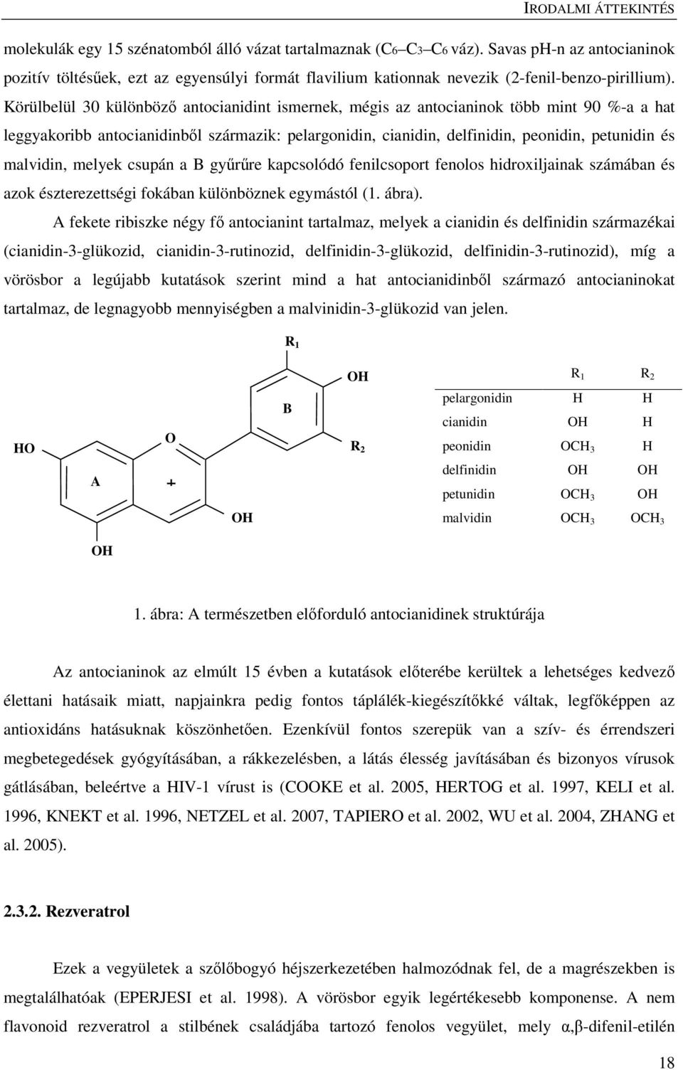 Körülbelül 3 különböző antocianidint ismernek, mégis az antocianinok több mint 9 %-a a hat leggyakoribb antocianidinből származik: pelargonidin, cianidin, delfinidin, peonidin, petunidin és malvidin,