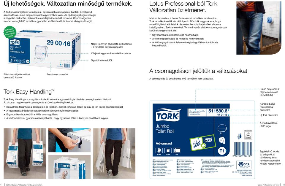 Új továbbfejlesztett csomagolás design Nagy, könnyen olvasható cikkszámok a rendelés egyszerűsítésére Lotus Professional-ból Tork. Változatlan üzletmenet.